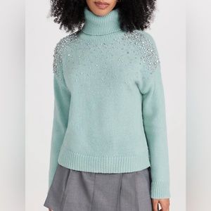 Cinq a Sept Alani soft blue green embellished turtleneck sweater